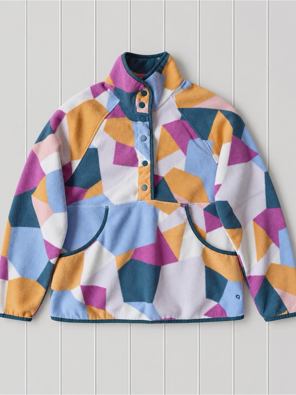 Woman Multicolor Abstract Pull Over Cozy Fleece Sweater MEDIUM Granola Hiking